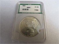 1 Graded 1922 Peace Silver Dollar in Plastic Case