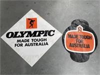 2 x Olympic Tyre Signs Tin and Perspex Tin