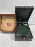 Boxed Record Player and Selection Vintage Records