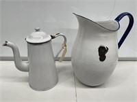 Enamel Jug and Tea Pot