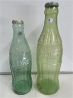 2 x Large Coca Cola Display Bottles 1 x glass 1 x