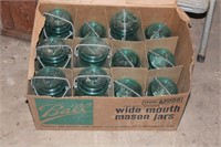 box of blue mason jars