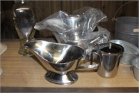 3 new metal gravy boats and creamer