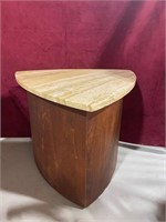 GRANITE TOPPED TRIANGULAR END TABLE