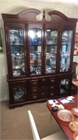 FINE MAHOGANY CHIPPENDALE STYLE TWO PIECE CHINA