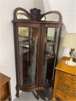 ANTIQUE CORNER CABINET WITH CURVED GLASS