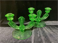 GREEN DEPRESSION GLASS CANDLE HOLDERS