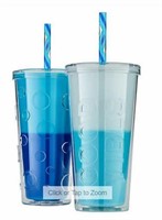 2 PK Color Changing Double Wall Straw Tumblers