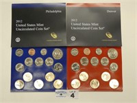 (2) 2012 P&D US Mint Uncirculated Coin Sets