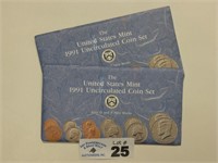 (2) 1991 P&D US Mint Uncirculated Coin Sets