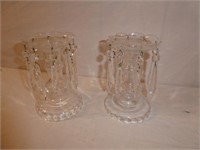 2 Glass Candle stick holders w/ hanging prisms
