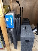 Stage, Mic Stands, 3 Speakers