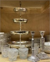 4 Tier Server, 2 Candle Holders, Pressed Glass