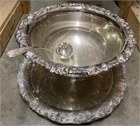 Silver Plate Punch Bowl 17x9 Inch And Tray