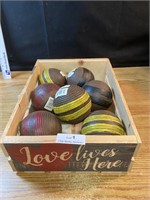 Wooden Crate with Vintage Croquet Balls