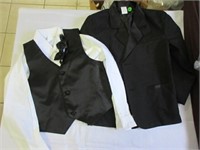Sz 7 Youth Tuxedo Jacket Vest Tie And Shirt  -New