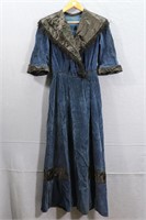Edwardian Blue Corduroy Dress, Black Trim
