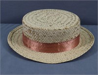 Antique Straw Boater Hat