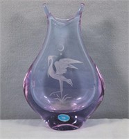 Etched Lavender Bohemian Glass Vase