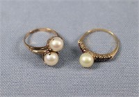 (2) Yellow Gold & Pearl Rings, 5.9g TW
