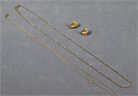 14K Gold Necklaces, Pr. Earrings, 3.9g TW