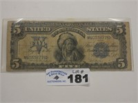 Series 1899 Large $5.00 Silver Certificate