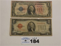 Series 1928 $1 Silver Cert & $2 Red Seal