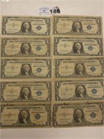 (10) $1.00 Silver Certificates