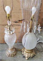 Lot of 2 Delicate Glass and Gold-Brushed Lamps