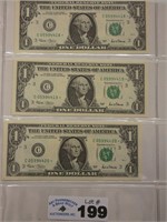 (3) 2001 $1 Consecutive Star Notes