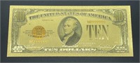 24k Gold Foil Pressed Ten-Dollar Bill Replica