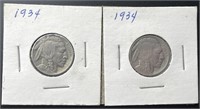 (2) 1934 Buffalo Nickels