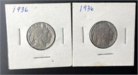 (2) 1936 Buffalo Nickels