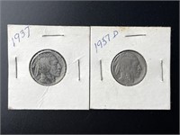 (2) 1937 Buffalo Nickels