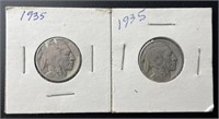 (2) 1935 Buffalo Nickels