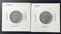 1928 and 1929 Buffalo Nickels