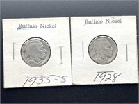 1935-S Buffalo Nickel and 1928 Buffalo Nickel