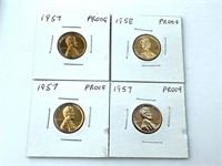 (3) 1957 and (1) 1958 Lincoln One-Cent Proofs
