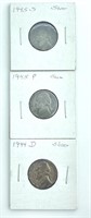 (3) Jefferson Nickels: 1945-S, 1944-D and 1945-P