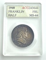 MS-64 1948 Franklin Half Dollar, Encased