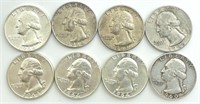 (8) Silver Washington Quarters 1946, 1963, 1960