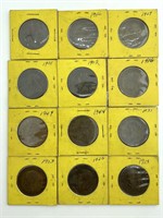 (12) Great Britain One Penny Coins