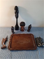 OLD HAND CARVED AFRICAN STATUTES,  MASK AND TRAY