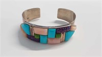 STERLING CUFF BRACELET WITH COLOURED STONES