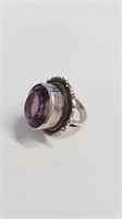 STERLING RING WITH LARGE AMETHYST