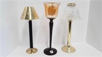 3 CANDLESTICKS WITH SHADES