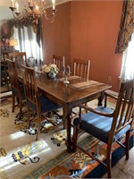 Walnut Dining Table, 2 Arm Chairs, 4 Side Chairs