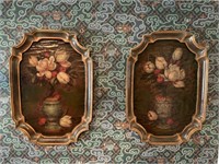 Pair Floral Design Decorative Trays Wall Decor