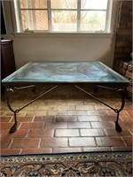 Rustic Wrought Iron Coffee Table with Glass Top