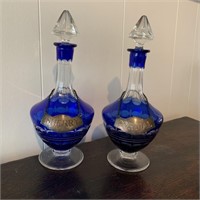 Bohemian Style Cobalt Blue Cut to Clear Decanters